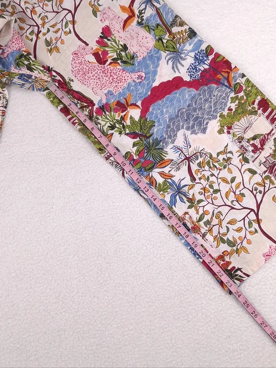 Nicole Miller linen wide leg crop pants leopard floral scene print resort wear - Picture 8 of 10